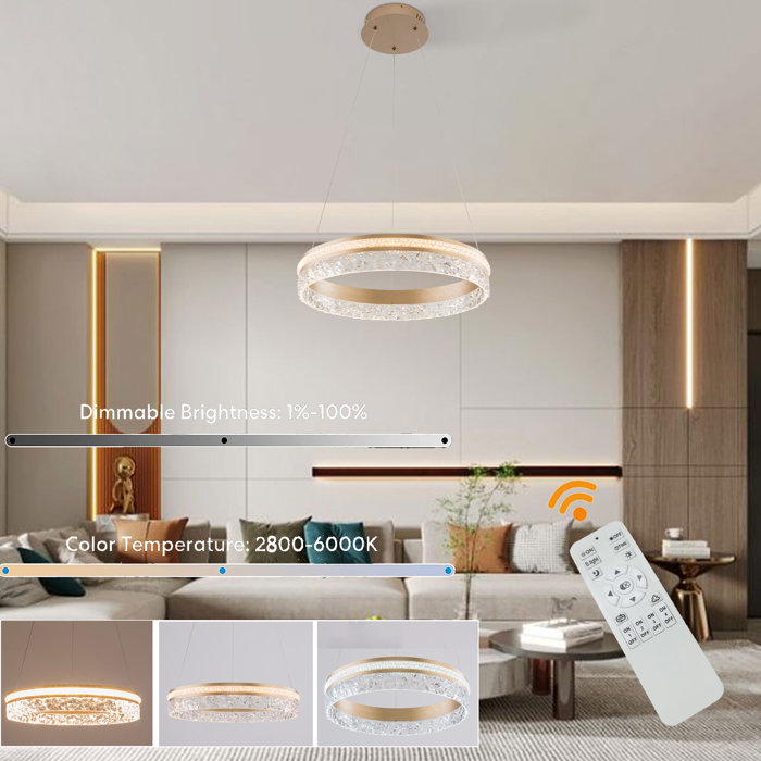 Mercer41 19.7in Modern LED Dimmable Pendant Ceiling Light with Remote